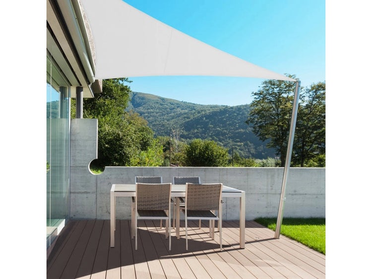 FLOORDIREKT Sonnensegel - Wasserabweisend - Dreieckig - für Garten, Terrasse und Balkon - Weiß 5 x 5 x 5 m