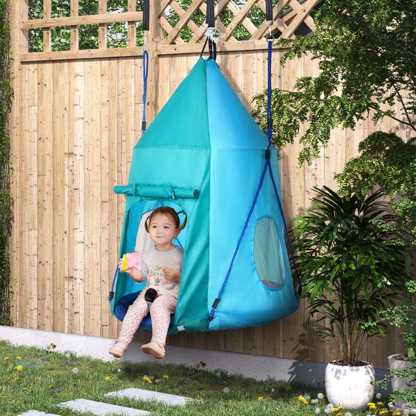 Outsunny Nestschaukel mit Zelt, 100cm x 100cm x 150cm, PE+100% Polyester, Blaugrün