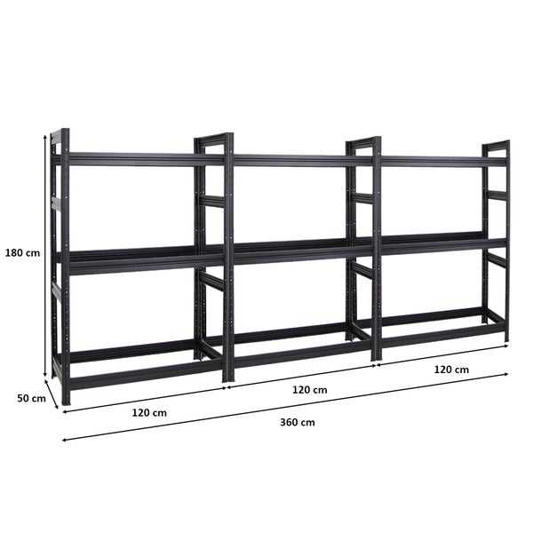 PROREGAL Mega Deal 3x Reifenregal Dino HxBxT 180 x 120 x 50 cm Fachlast 150 kg bis zu 36 Reifen Schwarz