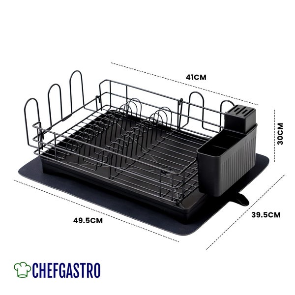 CHEFGASTRO Abtropfgestell Geschirr | HxBxT 15x42x31cm | Stahl | mit Besteckhalter, Tassenhalter, drehbarem Wasserablauf, Abtropfbrett & Trockenmatte, Geschirrabtropfgestell Abtropfständer