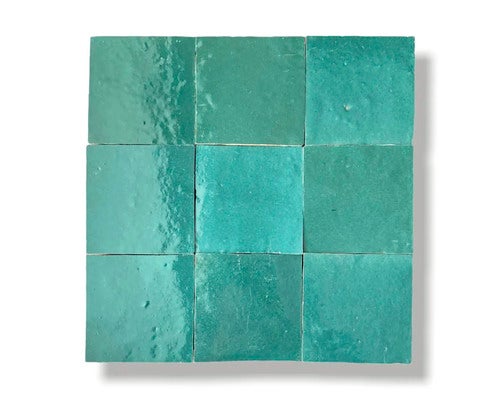 Handgefertigte Wandfliese Zellige Alhambra 17 Vert Ocean 10x10cm glänzend