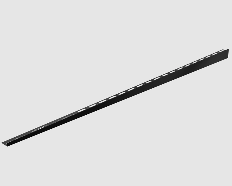 L-Profil aus Aluminium in Schwarz matt mit vorgestanzten Löchern zur Befestigung.