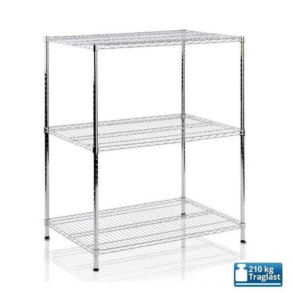 KARAT Gitterregal Everest 210 kg Belastbarkeit 3 Böden Verchromt 60 x 35 x 90 cm
