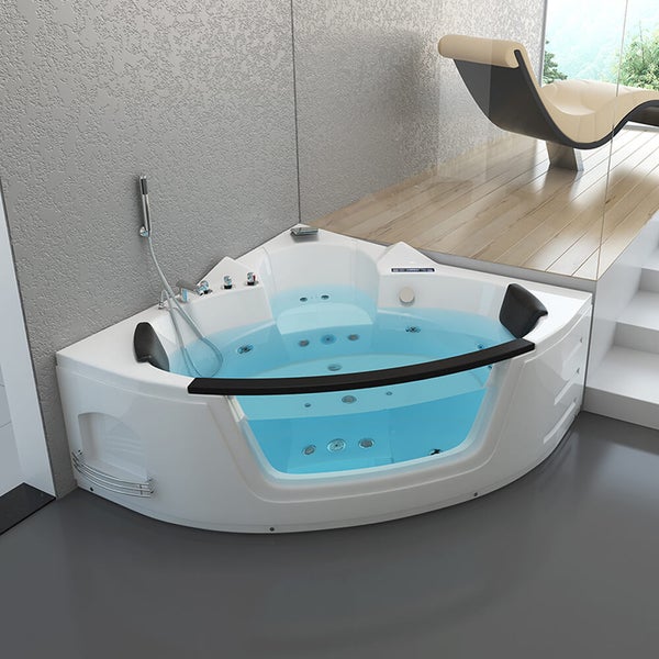 Home Deluxe - Whirlpool - Laguna L - Weiß, Maße 157x157x65cm - inkl. Radio, Heizung und Lichttherapie I Eckwanne für 2 Personen, Indoor Badewanne