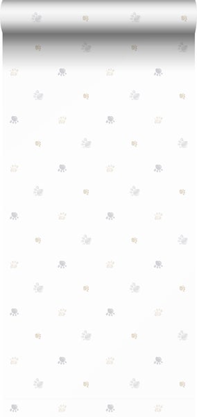 Sanders und Sanders Tapete Pfotenabdrücken Beige, Grau und Weiß - 53 cm x 10 m - 640583