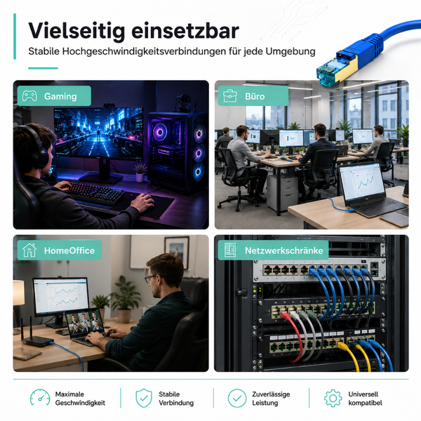 Vielseitiges Netzwerkkabel für Gaming, Büro, Home-Office und Netzwerkschränke für maximale Geschwindigkeit und eine stabile Verbindung.