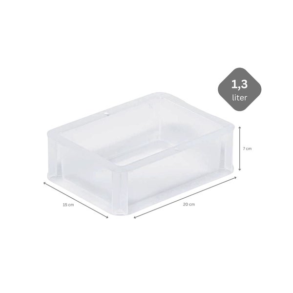PROREGAL SparSet 5 x Transparenter Eurobehälter BasicLine Mit Geschlossenem Griff HxBxT 7 x 15 x 20 cm 1,3 Liter Eurobox Transportbox