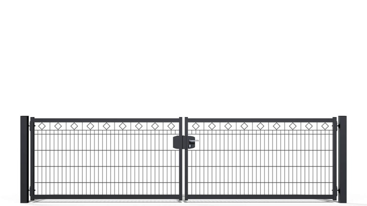 Gartentor ZAUNGURU BASIC-Line Berlin Raute aus Metall, Höhe: 103cm, Breite: 401cm, 2-flügelig inkl. Pfosten, Schloss und Zubehör, Feuerverzinkt und in RAL 7016 Anthrazitgrau pulverbeschichtet
