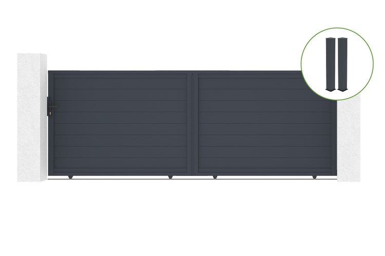 Horizontales Schiebetor aus Aluminium mit Führungspfosten