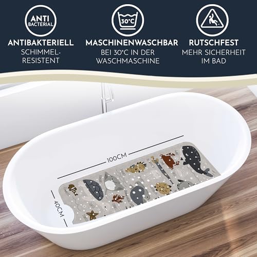 Homerella® Badewannenmatte rutschfest Kinder - 100% BPA frei Inkl. 2 Haken zum Aufhängen 100x40cm - Antirutschmatte Badewanne Baby hautsensitiv & schimmelresistent - Badematte rutschfest & waschbar