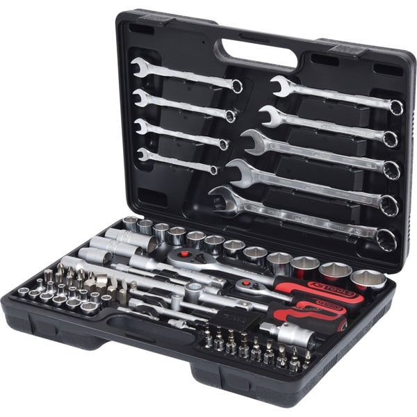 Werkzeugkoffer mit Schraubenschlüsseln, Steckschlüsseln und Bits