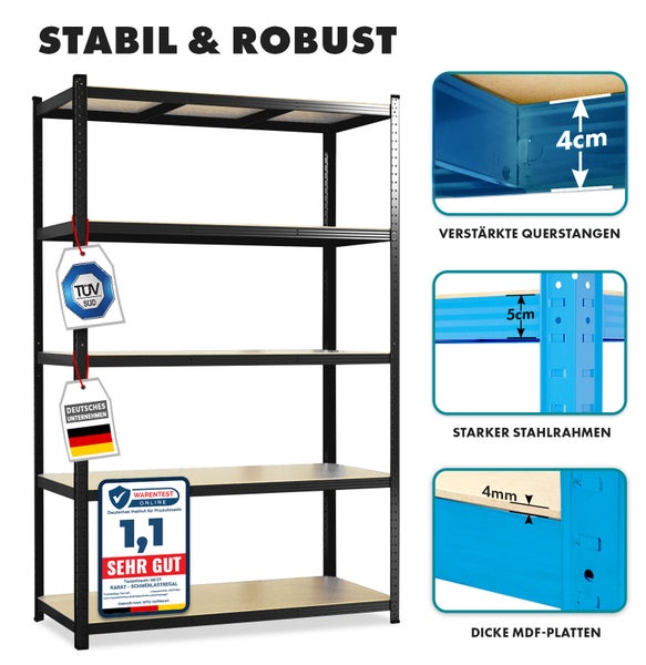 FLOORDIREKT Schwerlastregal Lakota - 2er Set - Universal einsetzbar -  Schwarz - 200 x 100 x 50 cm - Traglast bis 875 kg