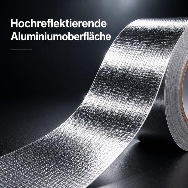 Hochreflektierendes Aluminium-Klebeband mit gitternetzverstärkter Oberfläche.
