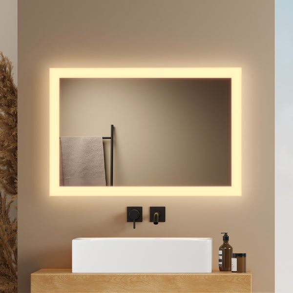 EMKE Badspiegel mit Beleuchtung  60 x 40cm,  LED-Spiegel mit Wandschalter, Warmweiß