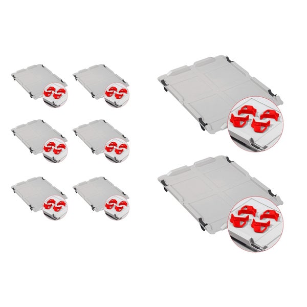 PROREGAL Spar Set 8x Eurobox Nextgen Economy Mit Auflagedeckel & 4x Schiebeschnappverschlüsse Rot Griffe Offen HxBxT 22 x 30 x 40 cm 20 Liter