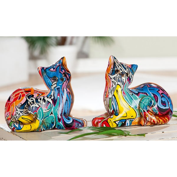 Figuren GILDE 2er Set STREET ART Katzen mehrfarbig Höhe 13cm Kunstharz