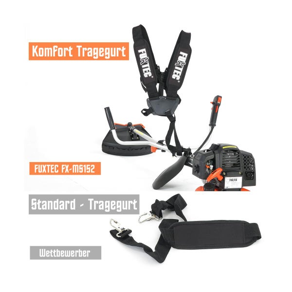 FUXTEC Benzin Motorsense FX-MS152 - 52ccm | Rasentrimmer mit 3PS | 2-Takt | 7,5Kg  | 9-Zahn | Easy Start | Doppelfadenkopf + Messer | Freischneider