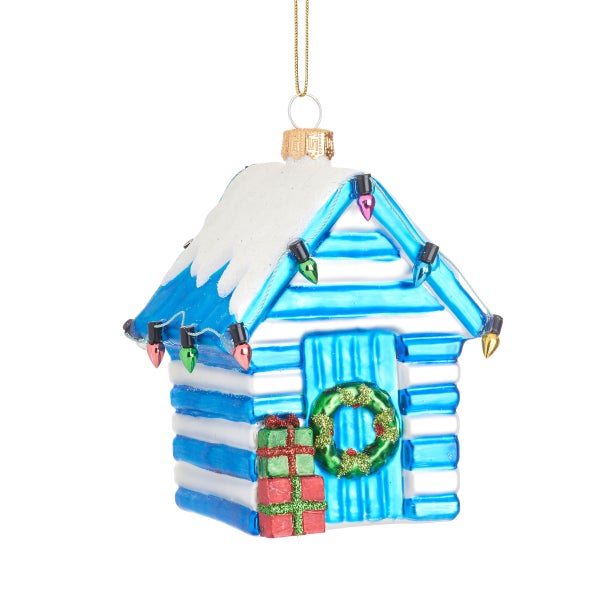 Blaue und weiße Strandhaus-Weihnachtskugel - Sass & Belle