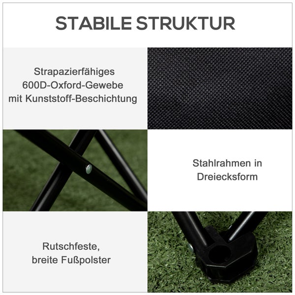 Outsunny Campingstuhl faltbarer Gartenstuhl mit Seitentasche, Stahlbeine, Klappsessel mit Tragetasche für Pool, Strand, Oxford, Schwarz