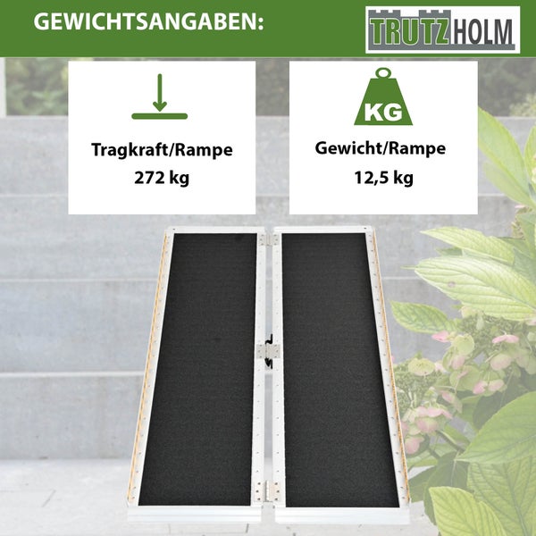 Tragkraft von 272 Kilogramm und Gewicht von 12,5 Kilogramm der Rampe