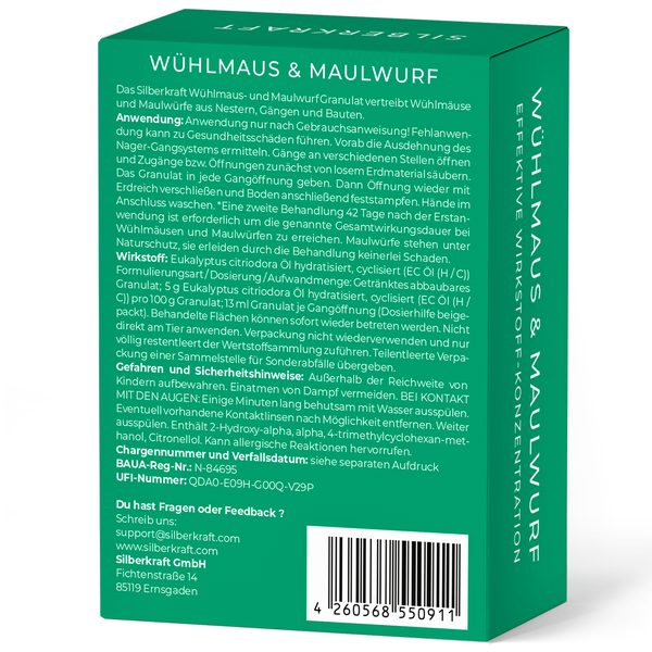 Silberkraft Wühlmaus- und Maulwurf-Vertreiber Granulat 200 g, Effektive Wühlmausabwehr für Garten, Beete & Rasen, Maulwurf bekämpfen und vertreiben, Alternative zu Wühlmausschreck & Gift