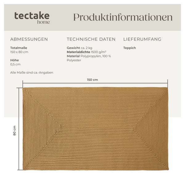 Geflochtener Teppich tectake strapazierfähig und pflegeleicht verschiedene Größen 80 x 150 cm