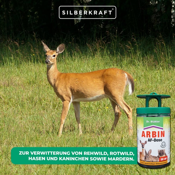 Arbin AF Duftdose zur Wildabwehr gegen Rehe, Kaninchen, Hasen und Marder, Fernhaltemittel für Grabstätten, Vorgärten, Beete und kleine Gartenflächen, Wildschutz für Außenbereiche