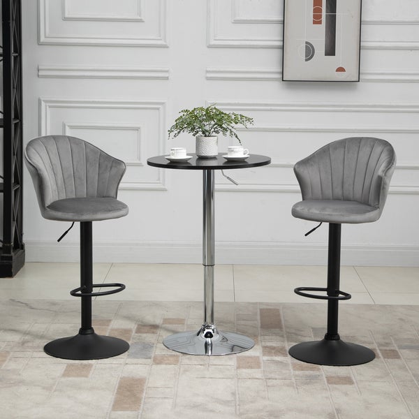 HOMCOM 2er-Set Barhocker drehbare Barstühle mit Lehne Samt Touch Bistrohocker höhenverstellbarer Tresenhocker armloser Schaumstoff Grau 54 x 56 x 91-111 cm