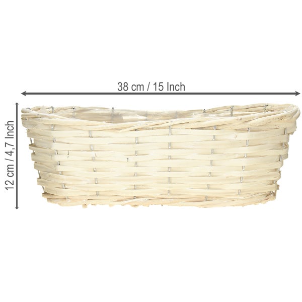 Länglicher Pflanzkorb aus Rattan mit den Maßen 38 cm x 12 cm