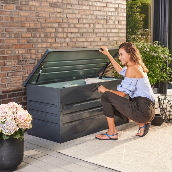 Home Deluxe - Metallaufbewahrungsbox - MEGABOX XL, Anthrazit - 400 L Fassungsvermögen, Maße: 126 x 56 x 62 cm, verzinktes Stahlblech, wasserdicht
