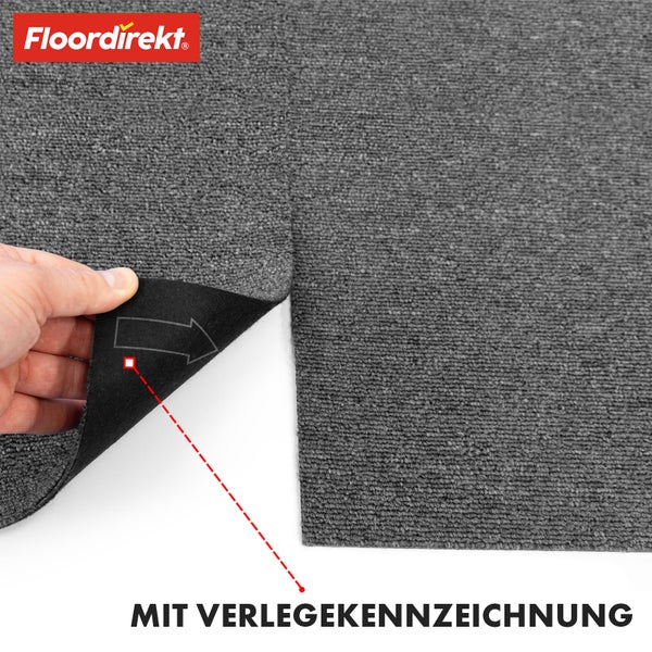 FLOORDIREKT Teppichfliese Moscow - Selbstliegend - 50 x 50 cm - Dunkelgrau