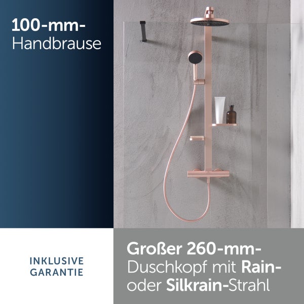 Duschsystem mit Kopfbrause, Handbrause und Ablage