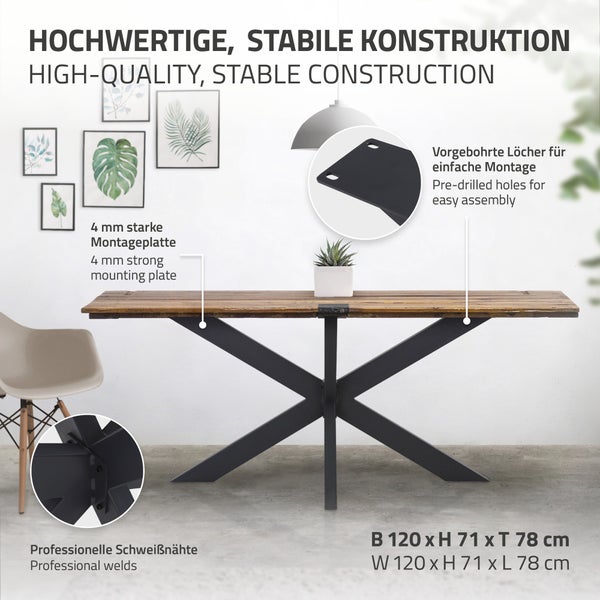 ML-Design Tischgestell Spider 78x71x120 cm, Schwarz, Kreuzgestell Kreuz X-Design Tischfüße Möbelfüße, Schwerlast Tischkufen Stahl, Metall Tischbeine, DIY Esstisch, Industriedesign, einfache Montage