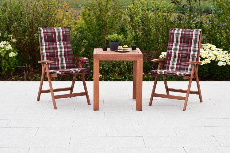 Borkum Gartenmöbelset 5tlg., 2 Klappsessel, 2 Auflagen, Klappausziehtisch 65 (130) x 70 cm