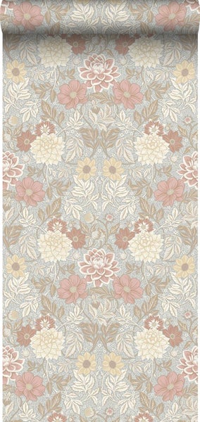 Borastapeter Tapete Blumenmuster im Jugendstil Graublau - 53 cm x 10.05 m - 660402