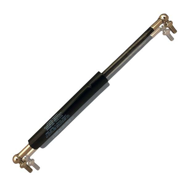 Gasdruckfeder aus Stahl in Schwarz und Silber mit Kugelgelenken für Möbelklappen.