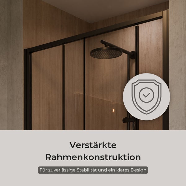 Verstärkte Rahmenkonstruktion der Duschkabine für Stabilität und klares Design.