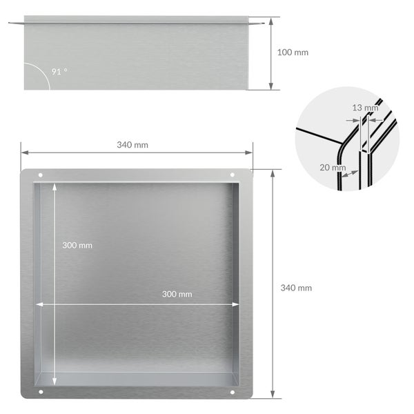 LuxeBath Wandnische aus Edelstahl, 30x30x10 cm, Silber, Duschnische, Randlos, Einbauregal, Flexibler Einbau, Befliesbare Nische für Badutensilien, Duschablage, Einzelregal, Lagerung für Badezimmer