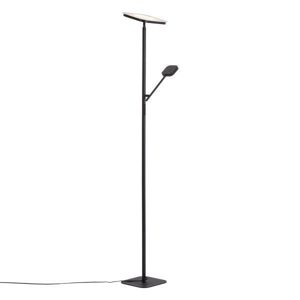 Moderne LED Deckenfluter Stehleuchte mit Leselicht und flachem Standfuß