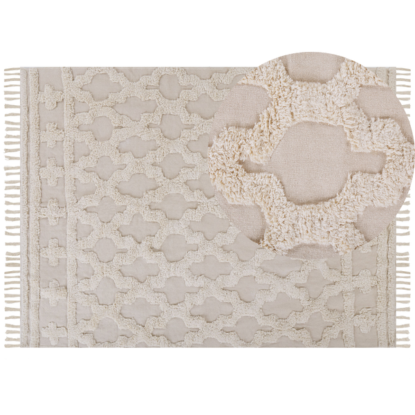 Teppich Baumwolle beige 160 x 230 cm marokkanisches Muster Fransen SULUOVA