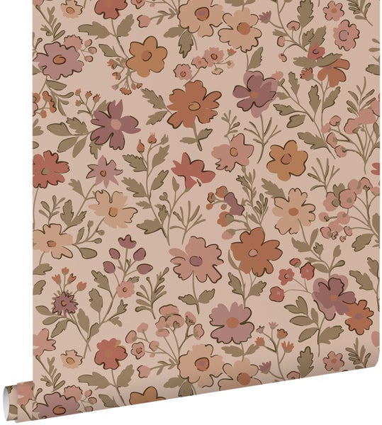 ESTAhome Tapete Blumen Terrakottarosa - 53 cm x 10.05 m - 131321