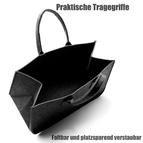 BigDean 2 Stück Filztasche groß in Anthrazit für Kaminholz oder als Shopper verwendbar – Kaminholzkorb im leichten & kompakten Design – faltbarer Holzkorb