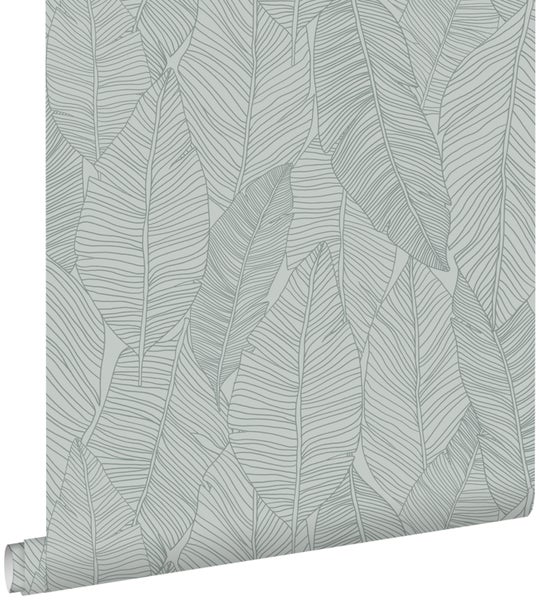 ESTAhome Tapete gezeichnete Blätter Graublau - 53 cm x 10.05 m - 139354