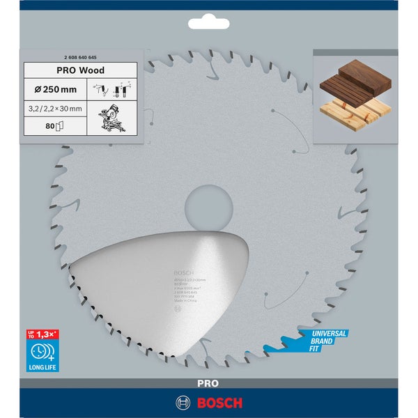 Bosch PRO Wood Kreissägeblatt 250 x 3,2 x 30 mm - 2608640645