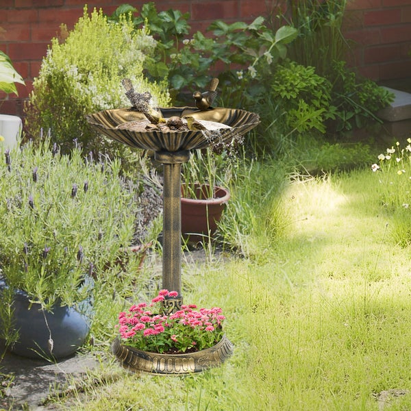 Outsunny Vogeltränke Stehend, Vogelbad aus Kunststoff, frostsicher Vogelbecken, Winterfest Wassertränke für Wildvögel, Wasserschale, Wasserstelle für Garten Terrasse Balkon 49,5 x 38 x 81 cm, Bronze
