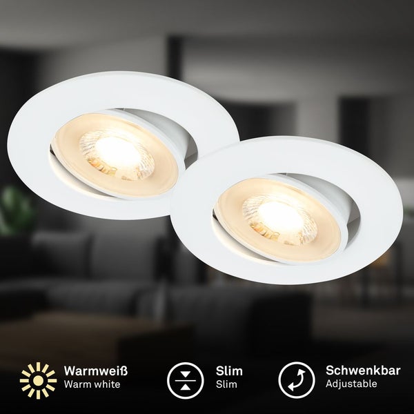 2er Set LED Einbaustrahler LED Einbauleuchten Spots Flach Schwenkbar Warmweiß