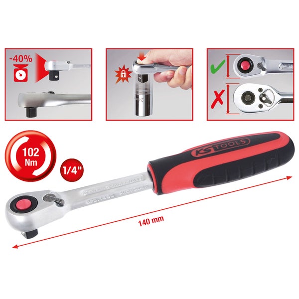 KS TOOLS 1/4 SlimPOWER Umschaltknarre 72 Zahn - 920.1490
