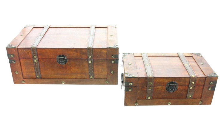 FRANK FLECHTWAREN | Truhe Schatzsuche, 2er Set, HOLZ, 30 x 18 x 11 cm, 40 x 24 x 16 cm