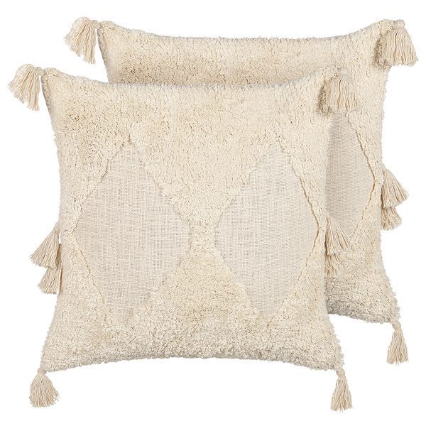 Dekokissen 2er Set AVIUM Baumwolle 45 x 45 cm Hellbeige Geometrisches Muster
