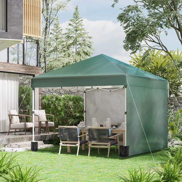 Outsunny Pavillon ca.3x3m, wasserabweisend Stabil Winterfest Pop-up Faltpavillon mit 2 Seitenwänden, UV Schutz 30+, Faltbar Partyzelt Gartenzelt mit Tasche, Gartenpavillon für Camping, Grün